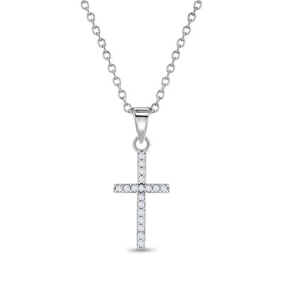 Girls' Cubic Zirconia Religious Cross Sterling Silver Necklace