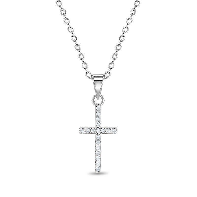 Girls' Cubic Zirconia Religious Cross Sterling Silver Necklace - In Season Jewelry, 1 of 8