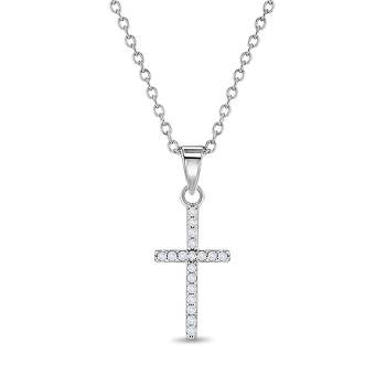Girls' Cubic Zirconia Religious Cross Sterling Silver Necklace - In Season Jewelry