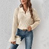 Womens Knit Sweaters Fall Long Sleeve Lapel V Neck Sweater Pullover Polo Shirts Casual Loose Soft Jumper Top Fashion Outfits - 2 of 4