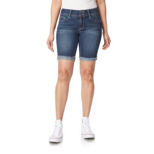 WallFlower Women's Luscious Curvy Denim Shorts Mid-Rise Bling Insta Stretch Juniors (Available in Plus Size) - 1 of 3