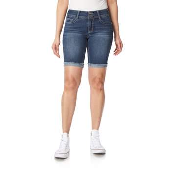 WallFlower Women's Luscious Curvy Denim Shorts Mid-Rise Bling Insta Stretch Juniors (Available in Plus Size)