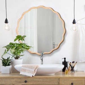 ALEXOUN Solid Wood Wavy Bathroom Mirror Wall Decor Modern Mirror Wall Decor for Bathroom, Bedroom, Living Room,Cloakroom - 1 of 4