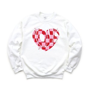 Simply Sage Market Women's Graphic Sweatshirt Love Checkered Puzzle Heart - 1 of 3