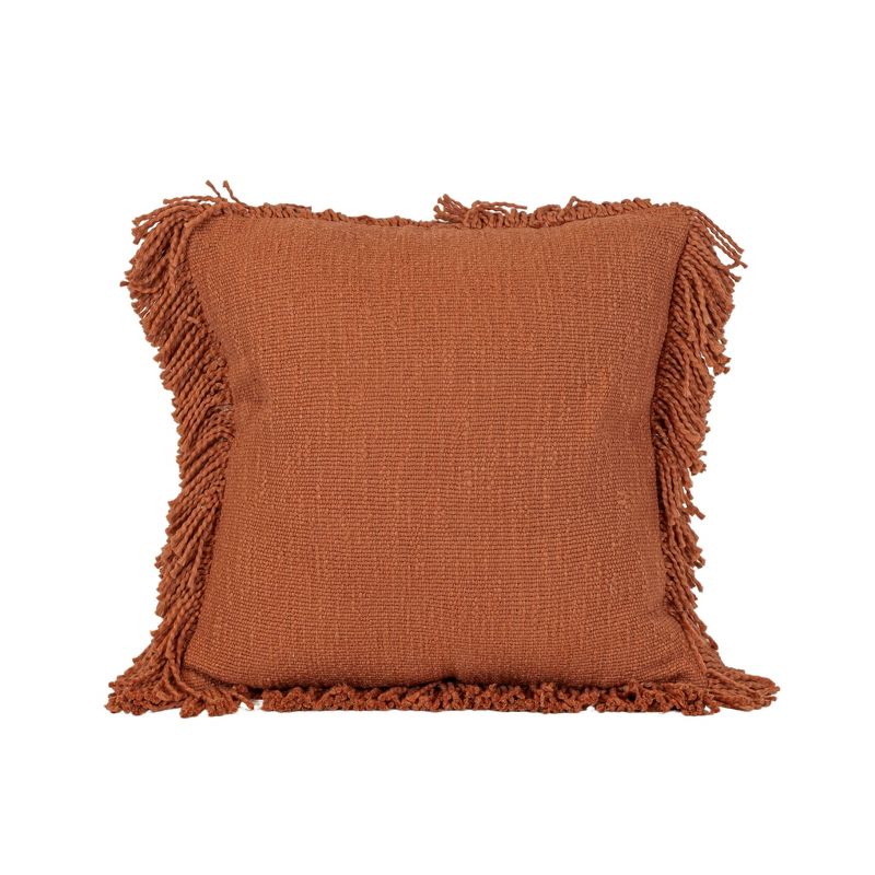 18x18 Inch Hand Woven Rust Yarn Fringe Pillow Cotton With Polyester Fill by Foreside Home & Garden, 1 of 8