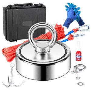 VEVOR Magnet Fishing Kit, 1200lbs 2.95inch Diameter Double Sided Fishing Magnets, Strong Neodymium Magnet with Heavy Duty 65FT Rope, Grappling Hook - 1 of 4