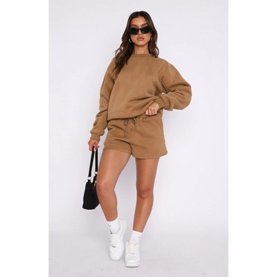 Mocamel Solid loose versatile casual round-neck sweatshirt and shorts set