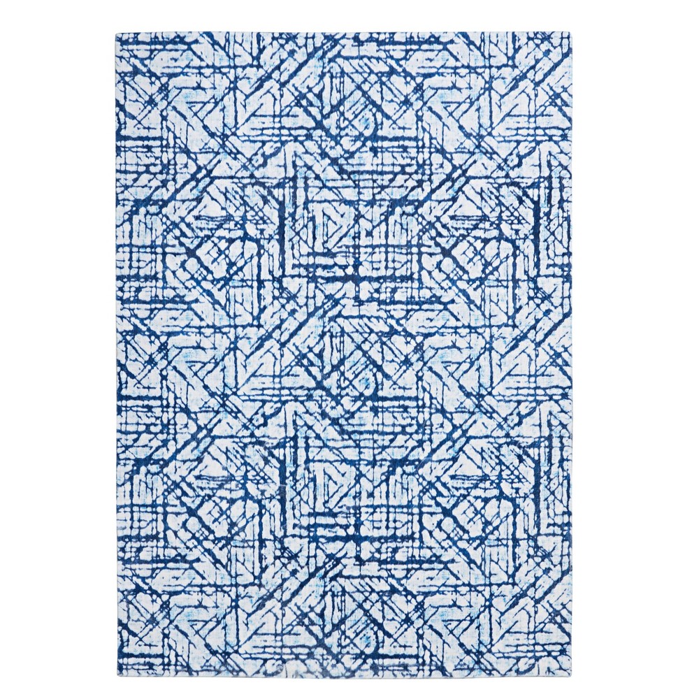 Photos - Doormat Linon 3'x5' Durand Faux Rabbit Rug Blue/White  