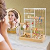 4-Tier Jewelry Organizer with 48 Earring Holes & 6 Hooks, Wooden Display Stand with Storage Box for Bracelets & Rings, White - 2 of 4