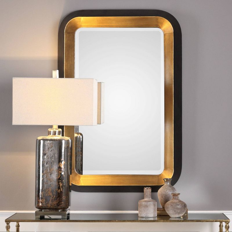 Uttermost Rectangular Vanity Decorative Wall Mirror Art Deco Antiqued Metallic Gold Distressed Black Frame 28" Wide for Bathroom, 3 of 4