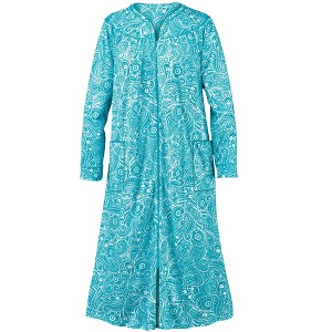 Collections Etc Plush Paisley Printed Zip Front Long Sleeve Robe Medium Turquoise Female - 1 of 4