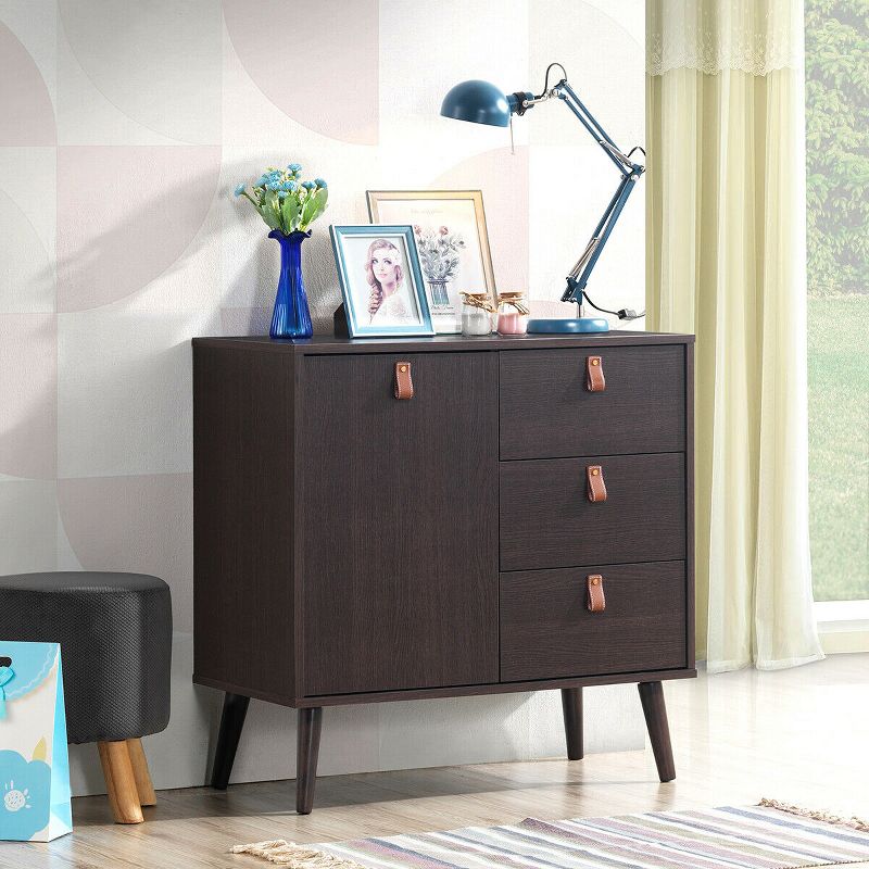 Costway Sideboard Entryway Console Table w/ Display Cabinet Brown Home, 3 of 11