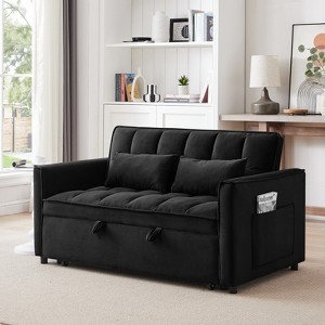 TiramisuBest 52" Black Velvet 3-in-1 Sofa Bed, Modern Convertible Futon with Adjustable Back & Pillow for Bedroom - 1 of 4