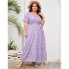 BLUEMING Summer Maxi Dress for Plus Size Women Tie Wasit Surplice Dress Flutter Sleeve A-Line Dress - 3 of 4