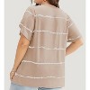 Women's Plus Size Striped Flutter Sleeve V - Neck T - Shirt, Casual Comfortable Sweet Short - Sleeve Top for Daily Wear - 3 of 3
