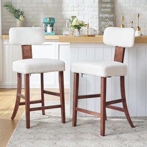 AMERLIFE Mid Century Bar Stools Set of 2, Faux Shearling Upholstered Island Chairs - 1 of 4