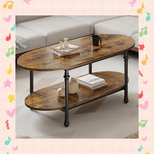 Garvee Brown Elegant Oval Coffee Table - 47.2" Vintage 2-Tier Cocktail Table with Roman Column Metal Legs, Bedroom, Office, and Small Spaces - 1 of 4