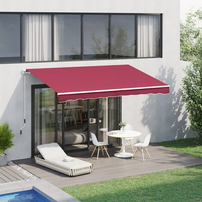 VisioGear Retractable Awning, 10'*8' Patio Awnings with Manual Crank Handle for Deck, Yard, Red, 116.25"*96.5"*59"