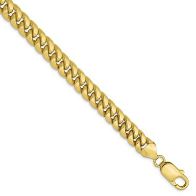 Black Bow Jewelry 7.3mm 10k Yellow Gold Hollow Miami Cuban (Curb) Chain Bracelet