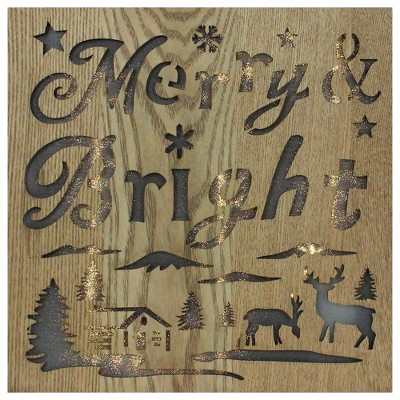 Diva At Home 12" Lighted Wooden "Merry Bright" Christmas Wall Decoration