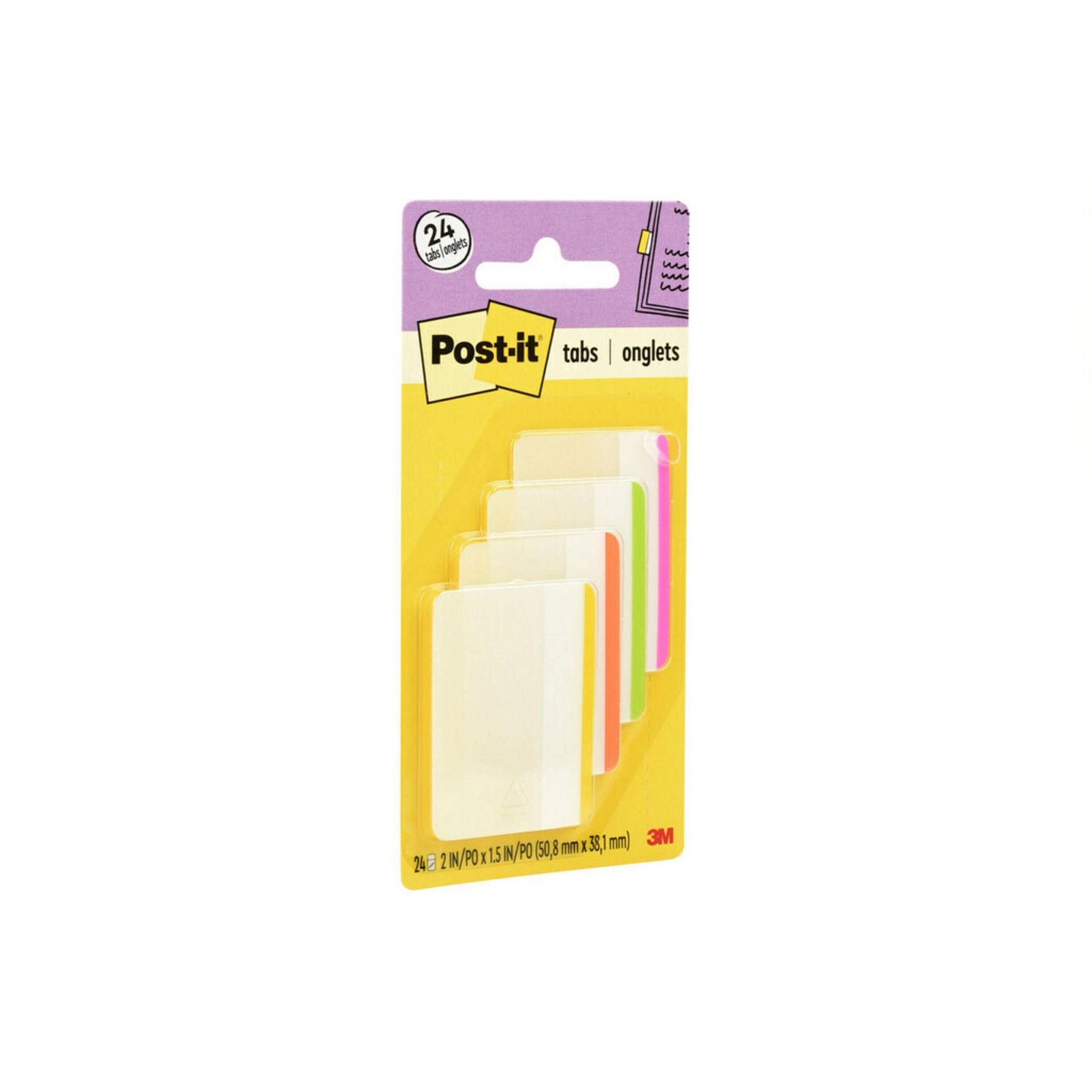 Post-it 24ct 2" Durable Lined Filing Tabs 4 Colors: Removable Plastic Filing Accessories, Multicolored, 1.5" x 2.0"