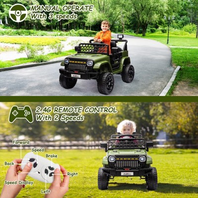 12V Army Green Battery Powered Kids Ride-On Truck with LED Lights