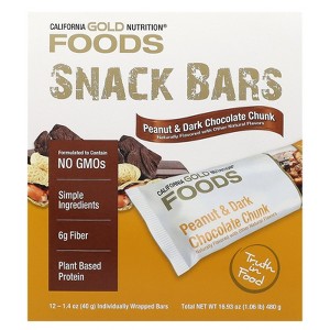 California Gold Nutrition Foods, Peanut & Dark Chocolate Chunk Bars with Dry Roasted Almonds, Chicory Root Fiber, Pea Crisps and Honey, 12 Bars, 1.4 - 1 of 4