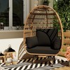 360° Swivel Oversized Egg Chair, PE Rattan Patio Lounge Chair with Plush Cushion, Steel Frame & Metal Base, Waterproof Wicker Basket Design - 3 of 4