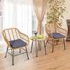 Costway 3PCS Patio Rattan Bistro Furniture Set Cushioned Chair Table - 3 of 4