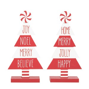 Transpac MDF Peppermint Tree Decor Set of 2 Christmas Home Decorations for Festive Holiday Cheer - 1 of 1
