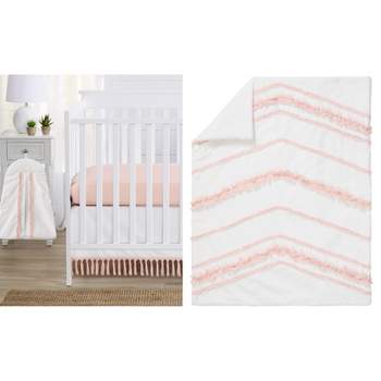 Sweet Jojo Designs Girl Baby Crib Bedding Set - Boho Fringe White and Pink Collection 4pc