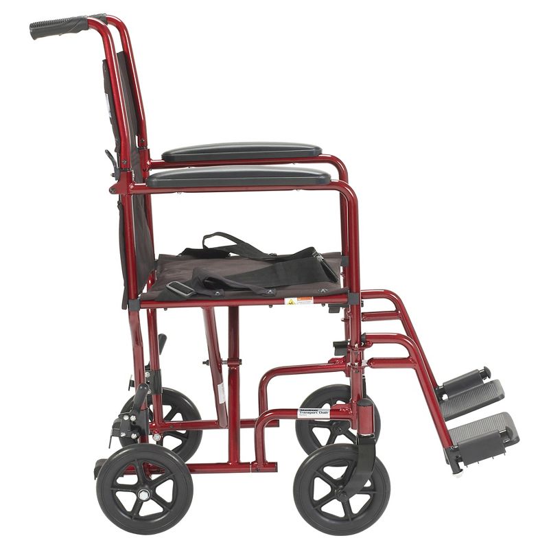 Drive Medical Lightweight Transport Wheelchair, 17" Seat, Red, 6 of 8