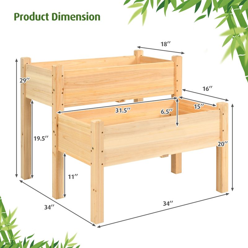Tangkula 34'' x 34'' Wooden 2 Tier Raised Garden Bed Elevated Planter box w/8 Drainage Holes Outdoor Planter Box for Vegetables, 4 of 11
