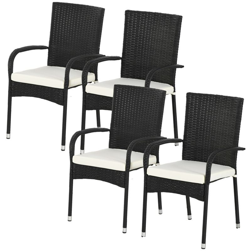 Outsunny 2 Stackable Outdoor Dining Chairs, Cushioned Patio Wicker Dining Chairs, 4 of 7