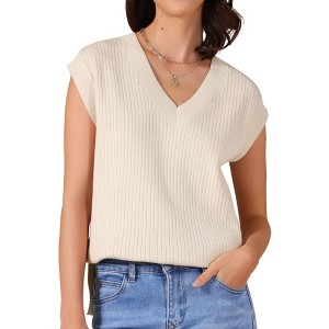 INSPIRE CHIC Women's V Neck Ribbed Sleeveless Slit Stretchy Basic Casual Blouse - 1 of 4