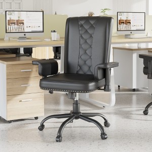 VECELO Ergonomic Leather Office Chair, Adjustable Swivel Desk Chair with Armrests & Lumbar Support, Black/Brown - 1 of 4