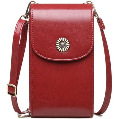 FATMOON Women Fashion Florets Crossbody Bag Vertical Phone Bags Cow Leather Purse Genuine Leather Shoulder Bag