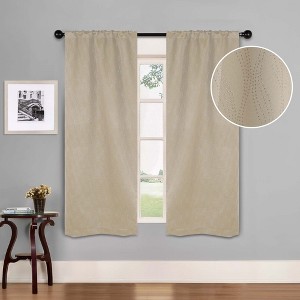 Modern Farmhouse Textured Waves Room Darkening Semi-Blackout Curtains, Set of 2 by Blue Nile Mills - 1 of 4