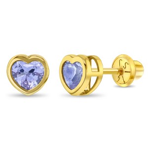 Girls' Heart Bezel Simulated Birthstone Screw Back 14k Gold Earrings - In Season Jewelry - 1 of 4