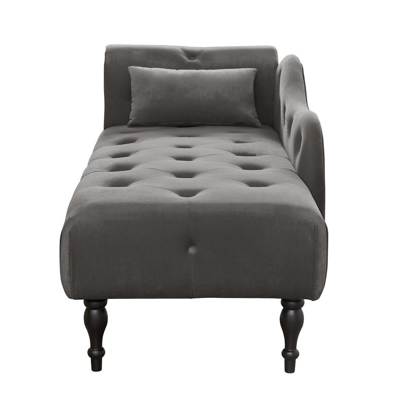 60.6" Velvet Chaise Lounge with Button Tufted Nailhead Trimmed and 1 Pillow - ModernLuxe, 5 of 7
