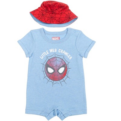 Image of Marvel Avengers Spider-Man Newborn Baby Boys Romper and Sunhat Blue / Red 