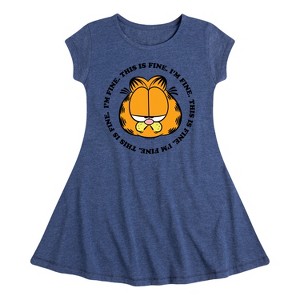 Girls' - Garfield - I'm Fine This Is Fine Fit & Flair Cap Sleeve Dress - 1 of 3