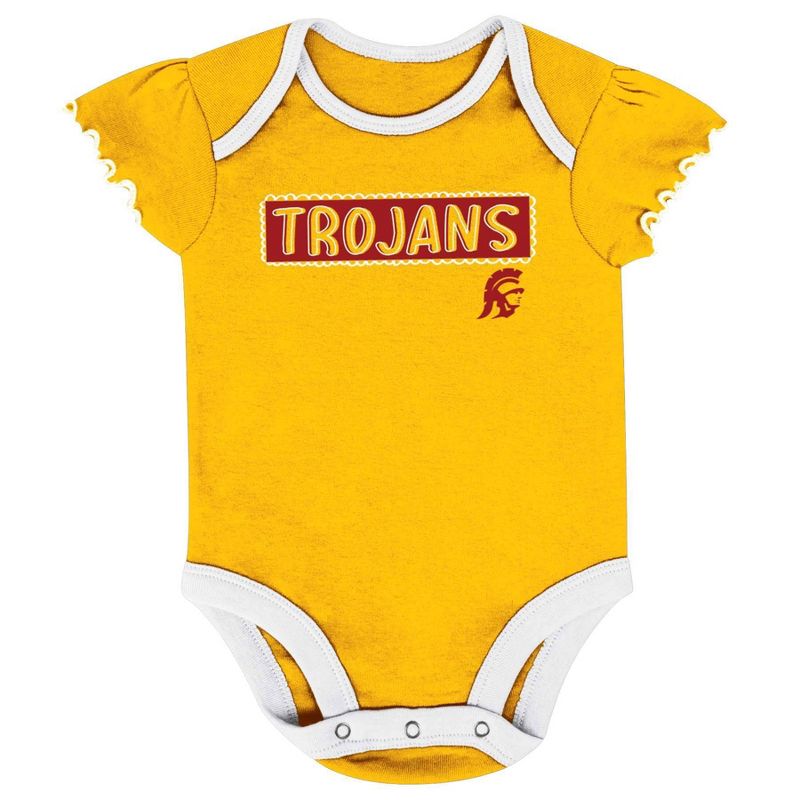 NCAA USC Trojans Infant Girls&#39; 3pk Bodysuit Set, 4 of 5