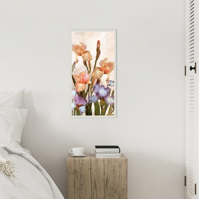 Vertical Botanical Irises Canvas Print with White Frame