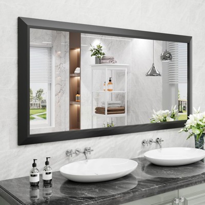Apmir High-Strength Tempered Glass and Aluminum Alloy Framed French Cleat Mounted Wall Decor Mirror in matte black with 5-Year Warranty
