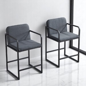 Mshliw Set of 2 Modern Upholstered Counter Height Bar Stools with Armrests, Fabric Padded Seat & Sturdy Metal Frame, Comfortable Dining Chairs - 1 of 4