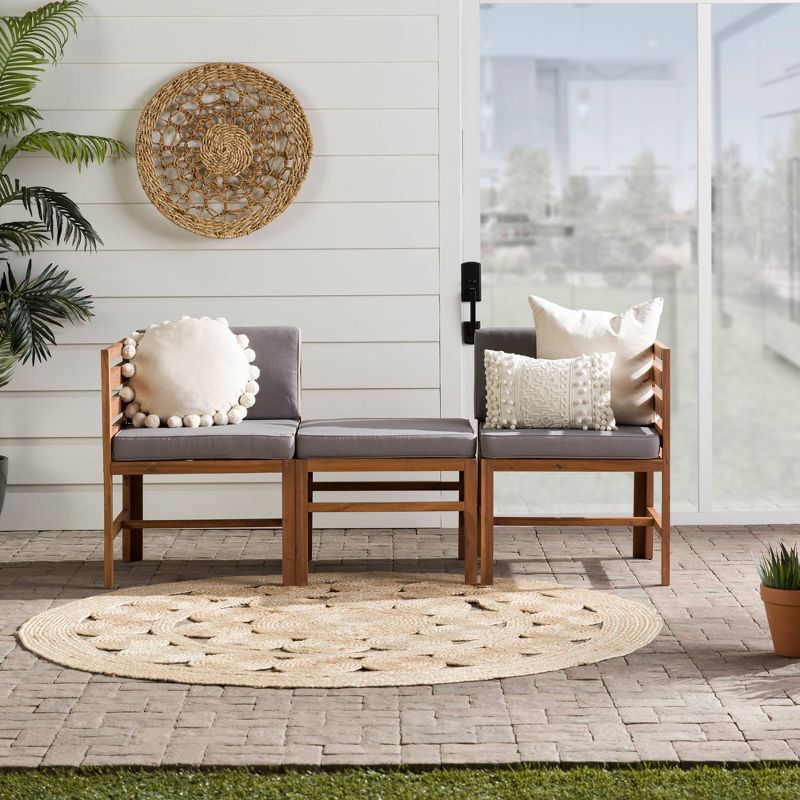 3pc Modular Acacia Wood Patio Chat Set with Cushions - Saracina Home, 3 of 23
