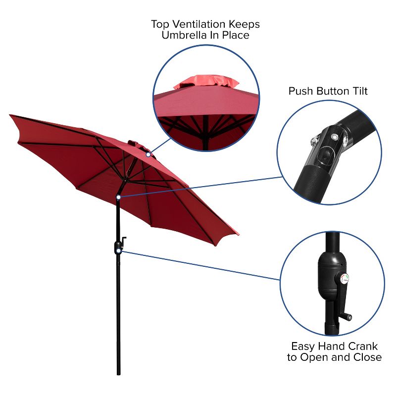 Merrick Lane 9' Round UV Resistant Outdoor Patio Umbrella With Height Lever And 33° Push Button Tilt, 5 of 12