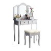 2 Pieces Make Up Table And Stool Set, Makeup Vanity Desk With 3-panel Mirror And 4 Vanity Drawers, Rectangular Thick Cushion Bench - 3 of 4