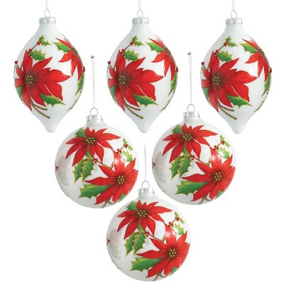 Sullivans Set of 6 Poinsettia Ornament Kit 6.5"H & 5"H Red and Green